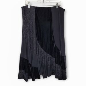 Coldwater Creek Lace Velvet Midi Swing Skirt XL Black Whimsigoth Dark Fairy NEW